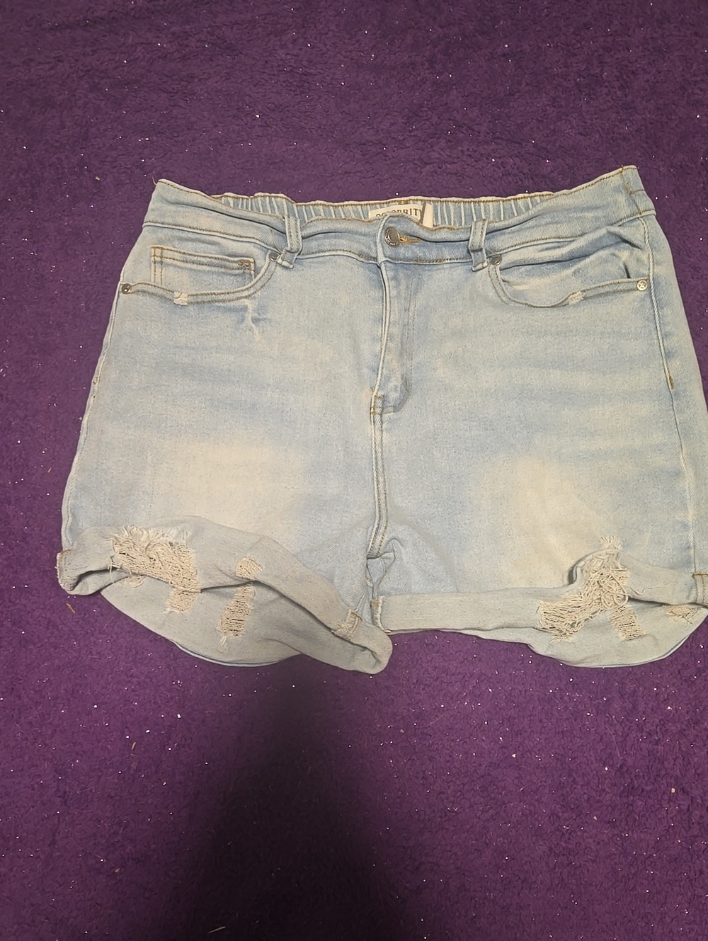 Light Blue Distressed Women's Jean Shorts - Casual Rolled Hem